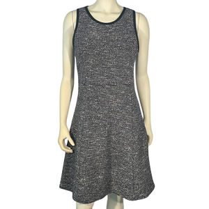 J Crew Sz 10 Fit  Flare Dress Black White Nubby Boucle Wool Blend Classic Chic